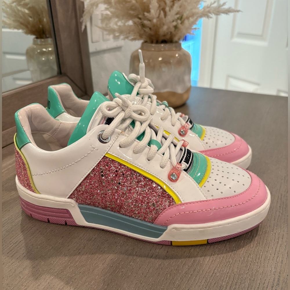 Women's Moschino Pastel / Pink Glitter Low Top Sneakers - Picture 5 of 11